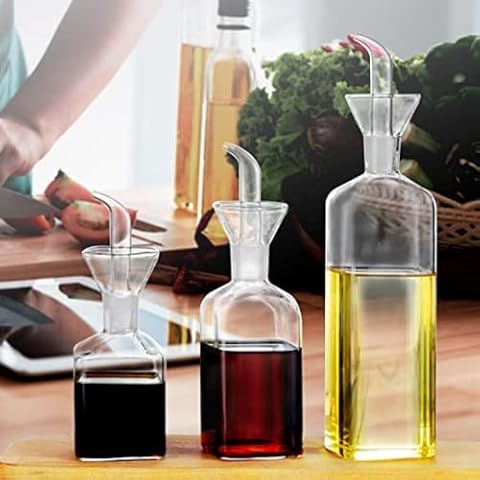 Floatant Set of 3 Olive Oil bottle, Olive Oil Dispenser, Olive Oil Vinegar Cruet, Cooking Wine Cotainer Salad Dressing Glass Oil Bottle, Vinaigrette Oil Dispenser for Kitchen or BBQ(17oz+8oz+5oz) Cover