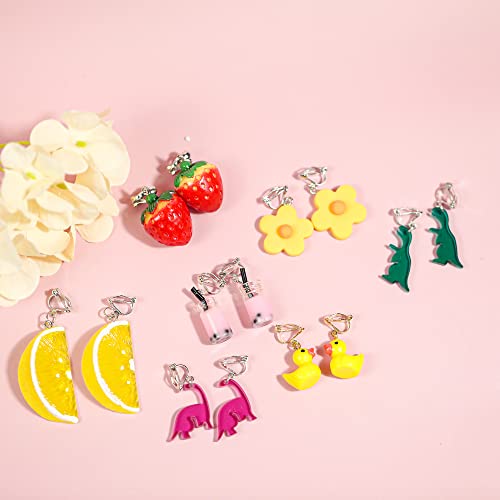 20 Pairs Clip On Earrings Weird Funny Earrings Gummy Bear Duck Water Bottle Fish Dinosaur Mushroom Butterfly Strawberry Dangle Earrings Set for Women3