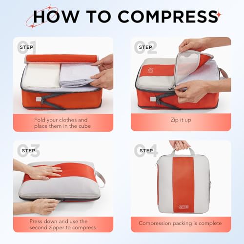 Image of OlarHike 10 Set Compression Packing Cubes for Travel Essentials,Compressible Expandable Packing Cubes for Suitcase,Luggage Garment Bags with Over 99 pcs of Mesh Holes(Orange)
