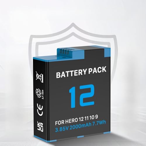 Batterie GoPro Hero 9 10 11 12 Noir 2000 mAh : lot de 2 accessoires de remplacement