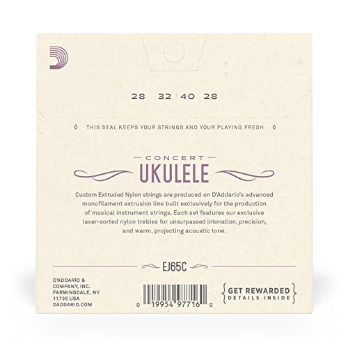 Image of D'Addario Concert Ukulele Strings, Clear Nylon, EJ65C, 4-String Set, Pack of 1