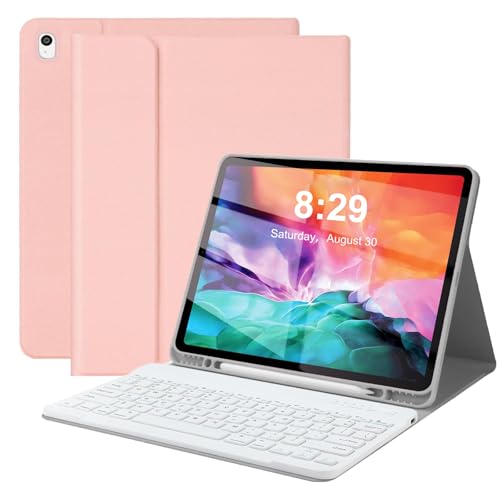 Keyboard Case for iPad Pro 12.9 inch (Old Model) 2015 1st / 2017 2nd Gen - Rechargeable Detachable Wireless Bluetooth Keyboard - Folio Smart Leather Cover with Pencil Holder for iPad Pro 12.9 - Pink