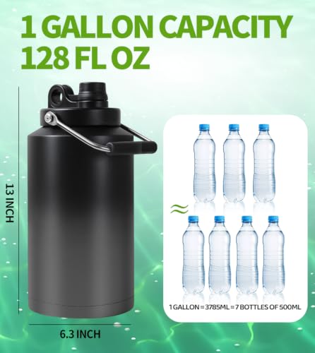Image of Insulated Water Bottle,1 Gallon Jug with Handle, 128oz Stainless Steel, Large Water Wide Mouth Bottle for Hot & Cold Drinks, Ideal for Travel, Camping, Family (Gray)