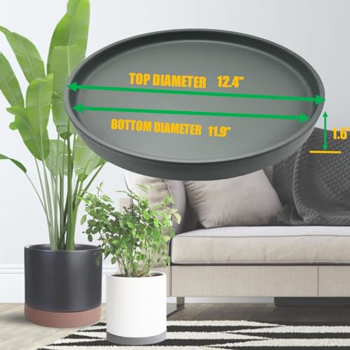 Yukfona Ceramic Plant Saucer Tray 1 Pcs 12 Inch Grey, 12.5" OD x11.9 ID x1.6 Deep| Fits Flower pots Bottom≤ 11.9", Heavy Duty Glazed Round Planter Drip with Catch Basin for Indoor Outdoor Plants by Yukfona - Used condition - Image 2