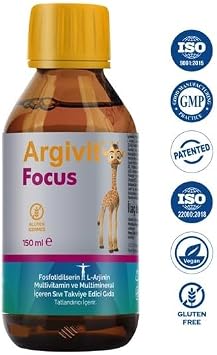 Argivit Focus Syrup, Food Supplement Containing Phosphatidylserine and L-Arginine, 150 ml, 3-Piece Package