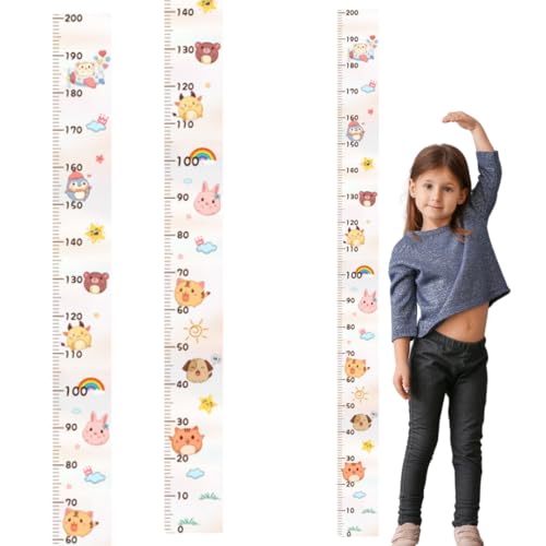【BEAU LLASSANA】子供身長計 身長測定 壁貼り身長計 測定範囲0-200m キャンバス子供の成長記録 部屋の装飾 身長ステッカー インテリア 測りやすい インテリア おしゃれ 玄関 壁デコ ホームデコレーション 200×12cm (アニマル空,
