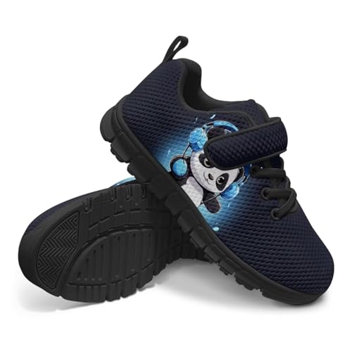 Panda Shoes for Todder Boys Black Shoes for Boys Strap Sneakers with Single Buckle Knitted Mesh Athletic Shoes Breathable Lightweight Sport Tennis Walking Shoes,Size 14.53