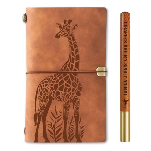 Giraffe Gifts Journal for Giraffe Lover, Gifts for Appreciation, Congratulations, Christmas and Birthday, Leather Journal Notebook with Pen, Refillable Sketchbook, Travel Diary, Lined Planner, 7x5 Inches