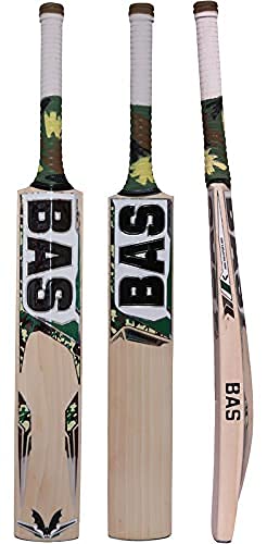 Bas VampireBAS Commander English Willow Crcket Bat Full Size Short Handle Arm Print Grip Free Cover Men - Adult Youth Match Quality Tournament Level Thick Edges Bat