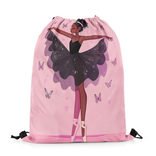 Image of jejeloiu Ballet Drawstring Backpack 13x15.7inch Black American Waterproof Gym Drawstring Bags Princess Sports String Backpack Beach Swim Travel Bag Sackpack