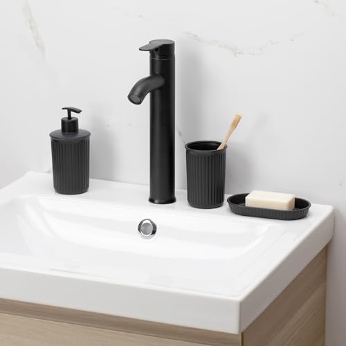 Miniatura 2 de Tatay Dispensador Jabon Baño Negro Plástico Reciclado Y Resistente Fabricado En España De Forma Responsable Sin Fugas Diseño Minimalista Limpieza Fácil Y De Recargar - Colección Baobab