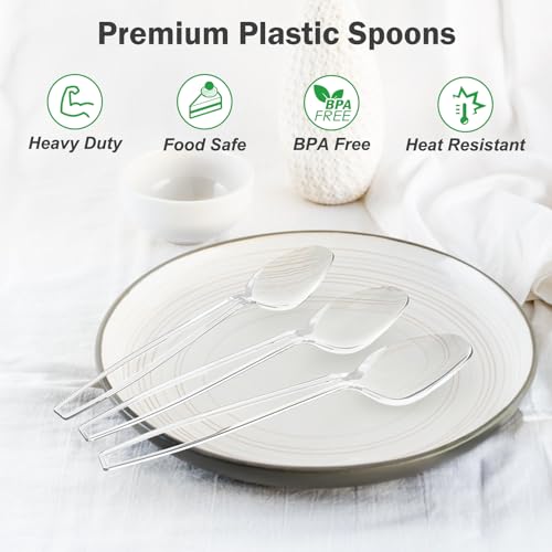 image for Dealusy 100 Count Clear Plastic Spoons Disposable, BPA-Free, Heat Resi