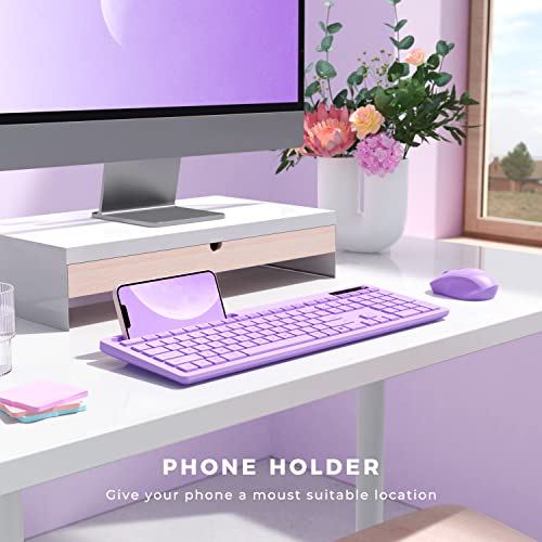 Keyboard And Mouse Wireless, Vivefox Wireless Keyboard With Phone Holder Usb A & Type C Receiver Cute Keyboard And Mouse Compatible For Windows, Mac, Macbook/Air/Pro Computer (Purple) #TOP3