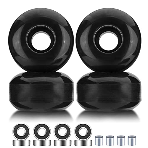 SPORTYOUTH Skateboard Wheels 52mm and Bearings Spacers Set, 95A Hard Wheels for Street Skateboard Tricks Cruiser, Pack of 4, Black
