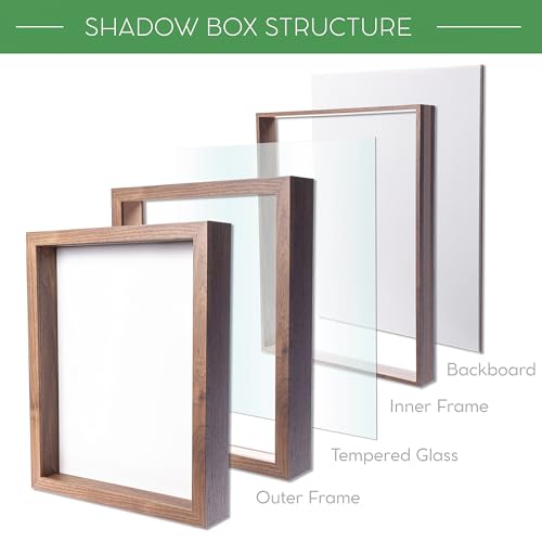 FrameWorks 12x16 Driftwood Wooden Shadow Box Frame – Soft Felt Back, Tempered Glass, and Included Elegant White Ball Push Pins