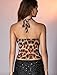 OYOANGLE Women's Sexy Leopard Prin Halter Crop Top Mesh Sheer Sleeveless Y2K Night Out Club Wear Going Out Top Brown XS