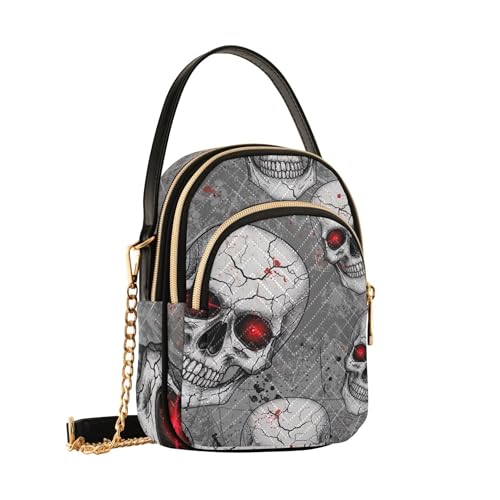 Women's Shoulder Purses Art Print Chain Strap Cell Phone Purse Quilted Designer Clutch Ladies Zipper Tote White Skulls Red Eyes Prints2