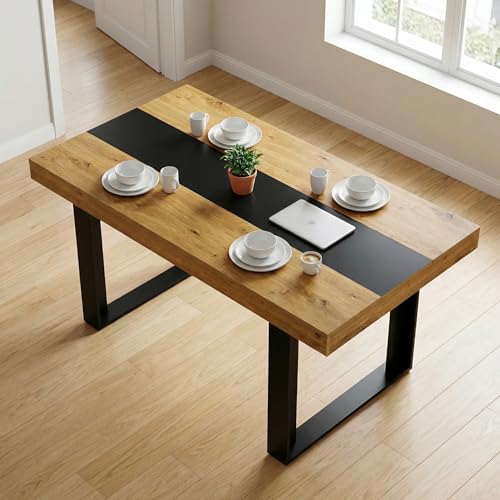 Songvas Esstisch 160 x 80 x 75 cm, Rechteckiger Tisch Für 6–8 Personen, Geeignet Für Esszimmer, Küche, Wohnzimmer, Konferenzraum，15 mm Spanplatte, stabile Paneelbeine/Tischplatte (Eichenmaserung)