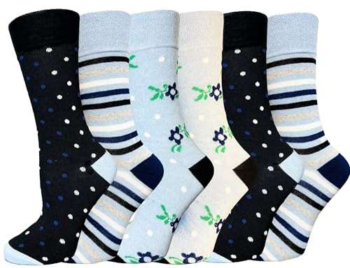 Diabetic Socks for Women’s 6 Pairs - Ladies Non Elastic Gentle Grip Cotton Socks | Wide Top For Swollen Feet | Women’s Diabetic Socks Size 4-7 (UK, Alpha, One Size, Regular, Regular, F-MIAMII)