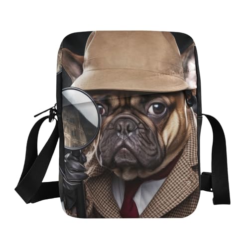 Crossbody Sling Bag for Women Men, Zipper Closure Messenger Bags Dog-detective Print with Card Phone Passport Compartment 6.6×9.4×2.5 IN