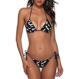 JINJINKIANG Halloween Cool Black Bat Bikini Set for Women - Two Piece Swimsuits Sexy Swimwear - Thong String Lace up Bathing Suit