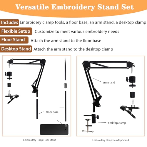 Adjustable Embroidery Hoops Stand for Hand Work,Cross Stitch Frame with 360° Rotation, Embroidery Desktop Stand Suitable for Embroidery Kit,3-in-1 Hoop/Tablet/Phone Holder Floor&Desktop Stand（White） by Cheloment - Image 2