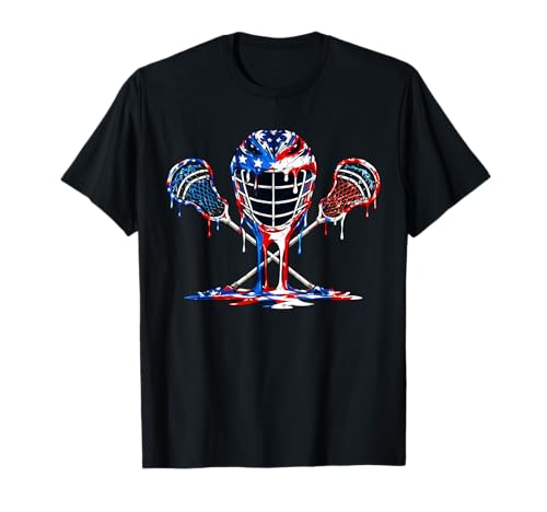 Patriotic American Flag Lacrosse Ice Cream Drip Lax Boys T-Shirt