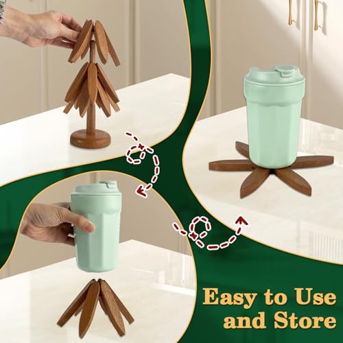 Wooden Trivets for Hot Dishes,Christmas Tree Trivet for Hot Pots and Pans,3Tree Coasters Set+ 1 Stand,Hot Pads for Kitchen(Wood) - Image 7