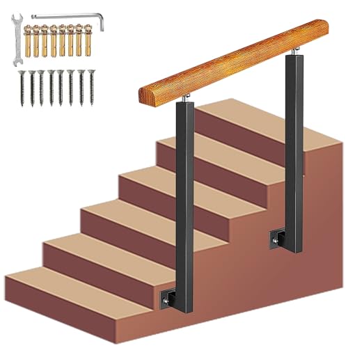 PUSAPA 屋外階段手すり、サイドマウント錬鉄製手すり、コンクリートまたは木製の階段用フロントポーチハンドレール、取り付けキット付き、手すりピケット(カラー: 高さ85cm、サイズ:14