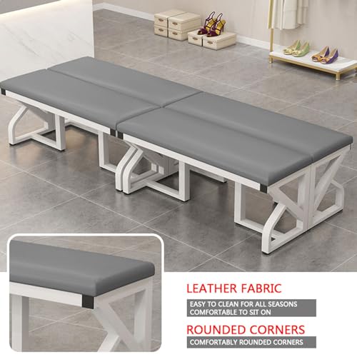 Banc à chaussures en cuir et métal noir pour entrée chic - 4