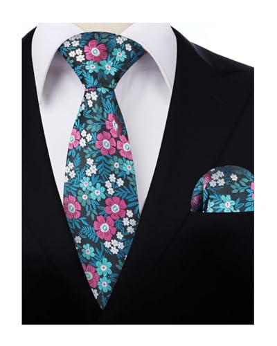 Image of Alizeal Mens 3.15'' Natural Flower Pattern Tie with Floral Pocket Square Set