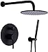 Matowy czarny 10-calowy mosiężny okrągły mikser łazienkowy z deszczownicą Combo Zestaw ścienny z deszczownicą, luksusowy zestaw prysznicowy (10 cali) (10 cali)