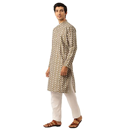 Image of SOJANYA (Since 1958 Men's Silk Blend Light Green Kurta & Nehrujacket with White Pyjama Combo