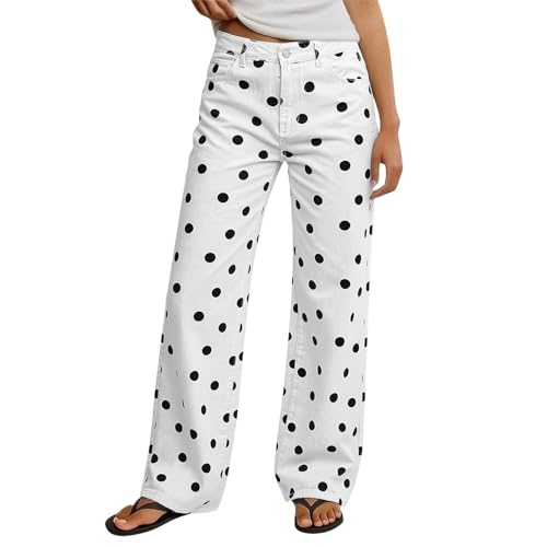 Jean baggy Y2K pour femme coupe droite et ample à pois style décontracté