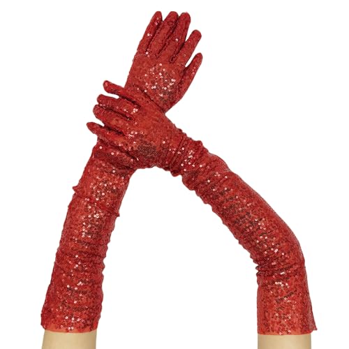 RARITYUS Sparkly Sequin Long Gloves for Women Elbow Length Opera Party Gloves Glitter Gloves for Dance Prom Halloween Costume2