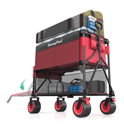 SUNNYFEEL Heavy Duty Collapsible Outdoor Utility Wagon Cart 500LB Capacity Adjustable...