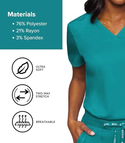 Image of Med Couture Touch Women's Scrub Tops V-Neck Tuck-in Top with 1 Pocket | Slim Fit, Touch Performance Fabric, Stretchy Rib-Knit Shoulders, Bungee Loop, 2-Way Stretch, Lightweight, for Long Shifts