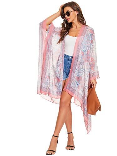 Image of Breezy Lane Women's Kimono Cardigan Summer Swimsuit Coverups Beach Cover Up with Floral Print for Vacation