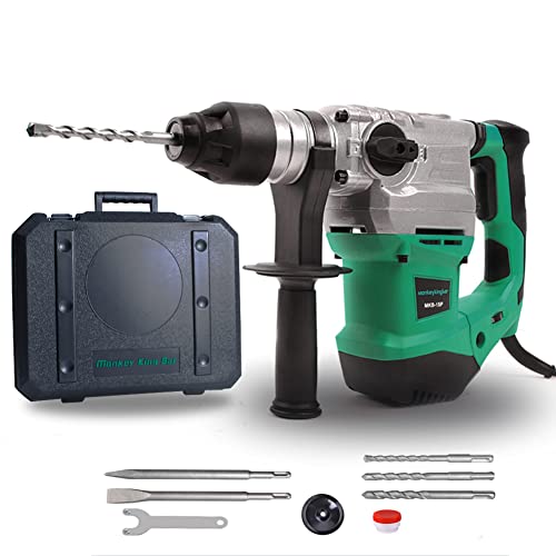 Monkey King Bar -SDS Plus Impact Hammer Drills 12Amp 1500w 120v 60Hz Corded Rotary Hammer Drills for Concrete-Safety Clutch 3 Functions Includes Sds Plus Bits 11 Pcs Accessories Set