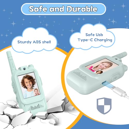 Image of Walkie Talkies for Kids Pack of 2, Rechargeable Long Range Two Way Radios Toys for Boys Girls Age 3-5, Outdoor Adventure Camping Hiking, Birthday with Pink Blue Design