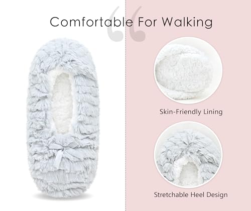 Image of DICUIRD Womens Cozy&Warm Soft Sole Slipper Socks with Grippers-Girls Teddy Fleece Indoor Slipper with Non-skid Bottoms