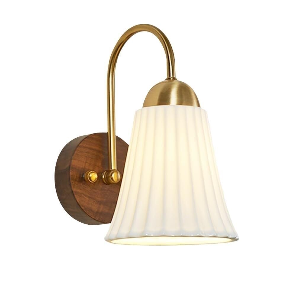 CWCQGH Vintage Simple Walnut Wall Light White Ceramic Lampshades Brass Wall Light E27 Lighting Wall Mounted Lamp, Bedroom Decorative Wall Light, for Bedroom Bedside Study Stairs,D