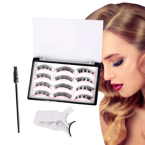 XFSRG 12 Piezas Pestañas Magnéticas Aspecto Natural Magnetic Eyelashes Con Rizador Kit Pestañas Postizas Magneticas Lashes Sin Adherencia Regalos Para Mujeres(Negro)