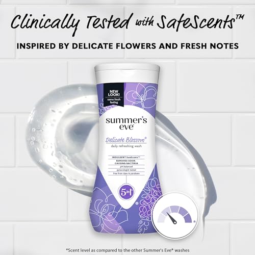Image of Summer's Eve Feminine Wash, Delicate Blossom, Daily pH-Balanced Body Wash for Women, Feminine Care to Remove Vaginal Odor, Gynecologist Tested, 15 Fl Oz (Pack of 2)