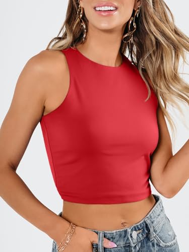Image of EFAN Women's Double Lined Racerback Crop Tank Top | High Neck Slim Fit Sleeveless Workout Top, No-Bra Essential for Gym, Yoga & Going Out