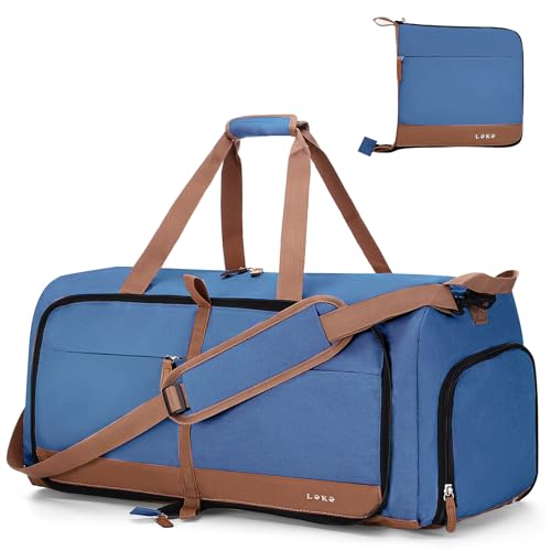 Image of Lekesky Foldable Travel Duffel Bag for Women, 80L Large Duffle Bag with Separate Shoes Compartments & Straps, Carry On Weekend Bag for Women, Hospital, Overnight(Navy Blue)