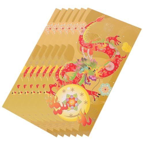 EXQUIMEUBLE 6個年龍年お年玉袋 結婚祝い 誕生日対応 伝統的な赤い封筒 お札や小物収納可 軽量で開閉簡単 縁起の良いチャイニーズニューイヤー用