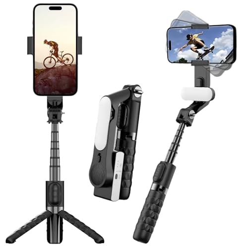 WEIIBDIE Gimbal-Stabilisator für Smartphone, Selfie-Stick für iPhone-Stativ mit Fülllicht und kabelloser Fernbedienung, 1-Achsen-Telefon-Gimbal für Handy-Kamera und Android zum Vloggen auf Tiktok und