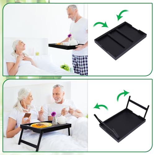 Bed Tray Table with Handles Folding Legs,Bamboo Breakfast Food Tray with Media Slot,Use As Platter,Laptop Desk,Snack,TV Tray Kitchen Serving Tray Black Large by Artmeer - Image 2