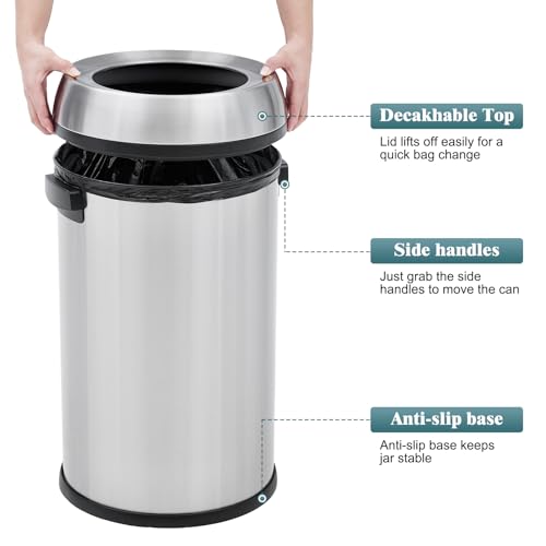 Caneca de basura comercial redonda acero inoxidable 65 L miniatura 4